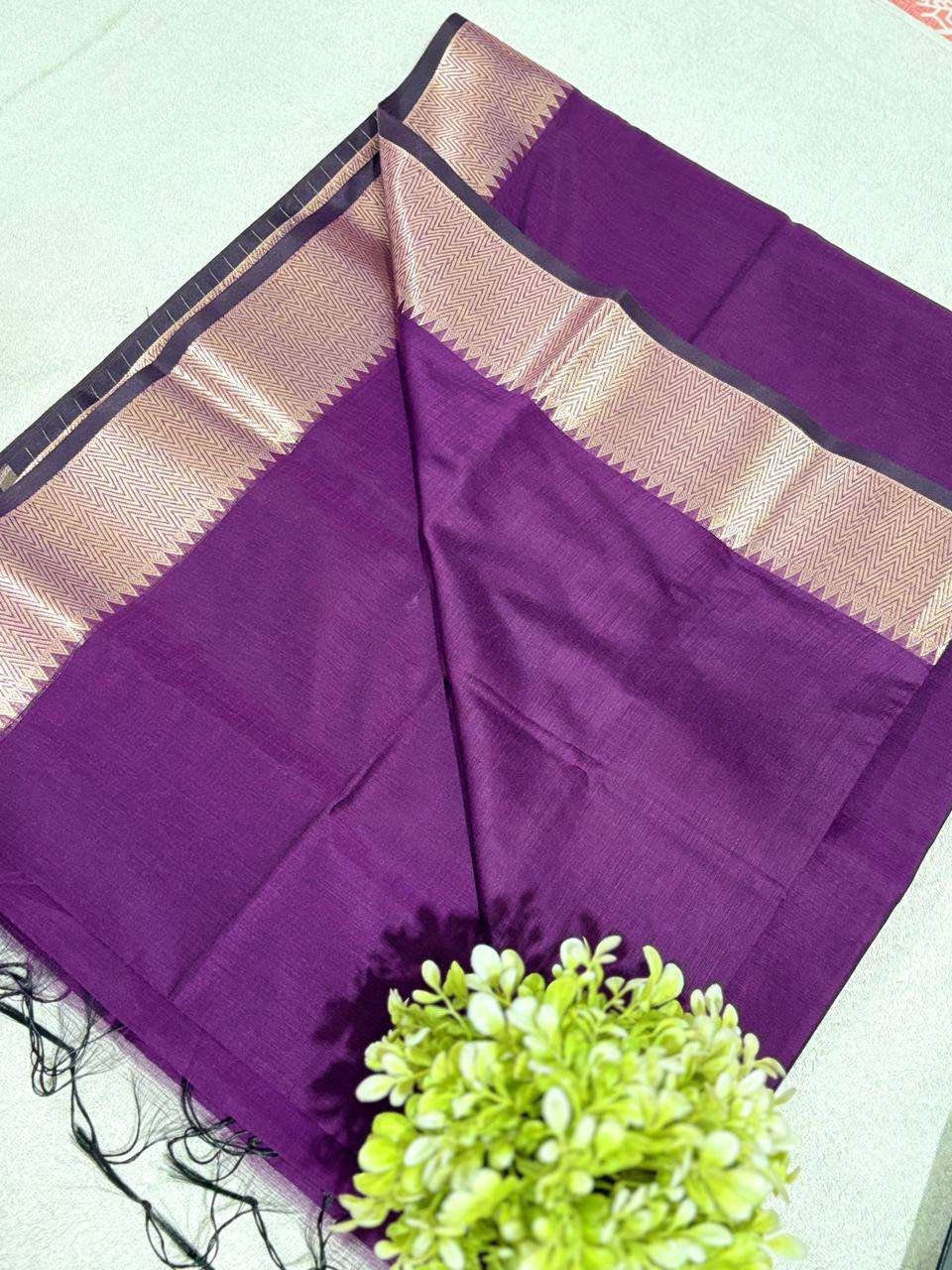 Purple Mangalgiri Saree with Zari Woven Border